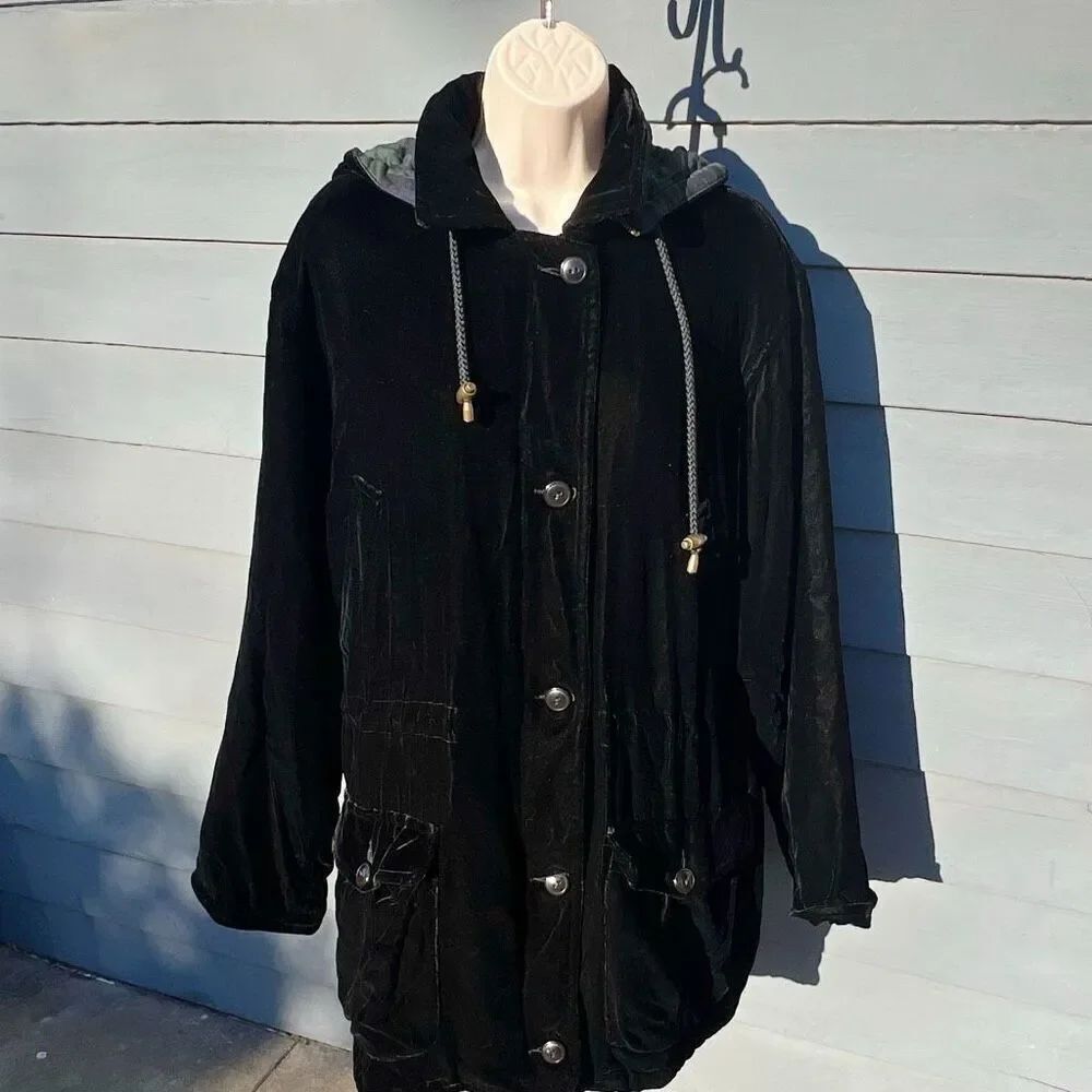 Banana Republic Velvet Hooded Coat Black Size Medium